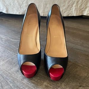 Christian Louboutin Black Leather Peep Toe SZ 39.5